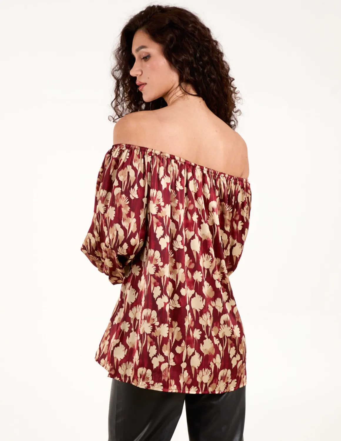 Floral Ruched Sleeve Bardot