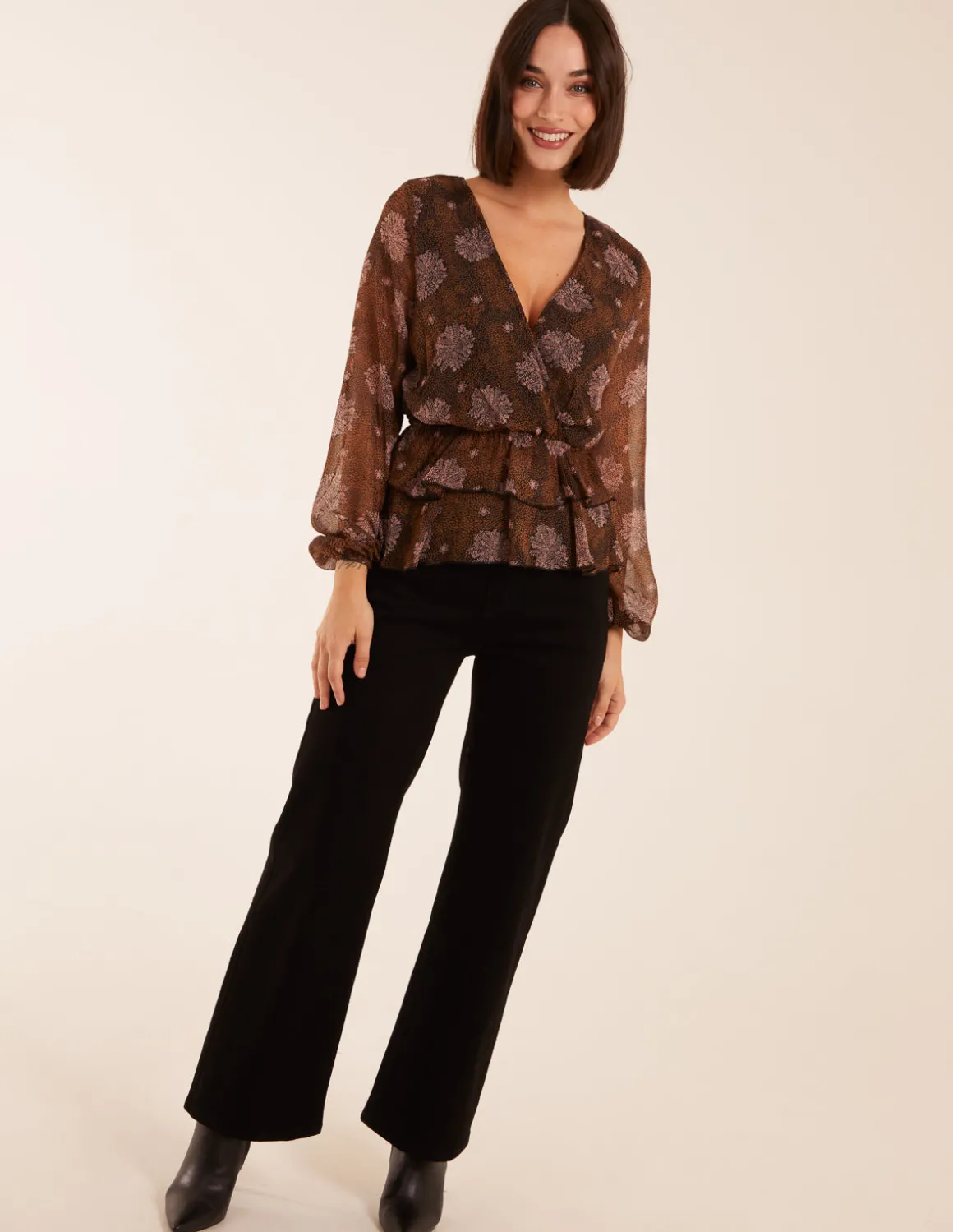 Floral Ruffle Wrap Blouse
