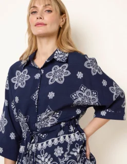 Floral 3/4 Sleeve Tie Waist Shirt