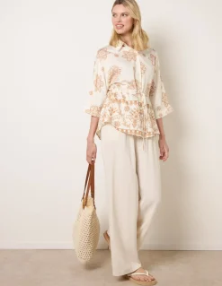 Floral 3/4 Sleeve Tie Waist Shirt