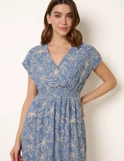 Floral Wrap Front Elasticated Waist Midi Dress