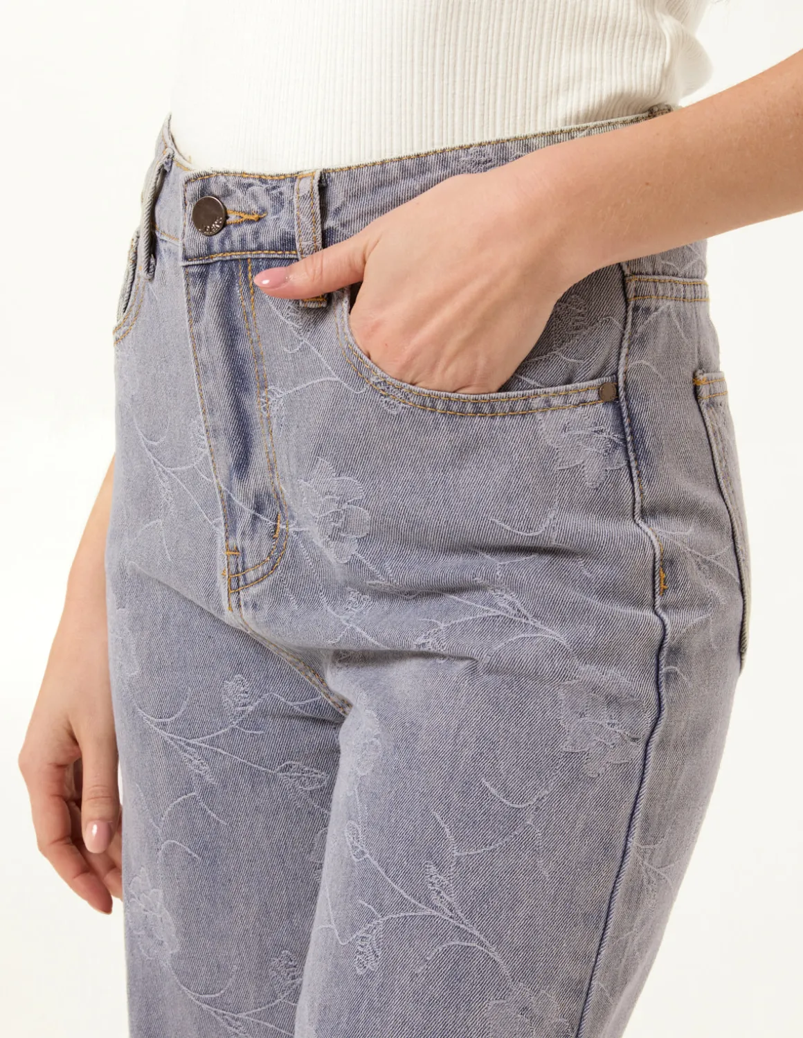 Flower Embroidered Jeans