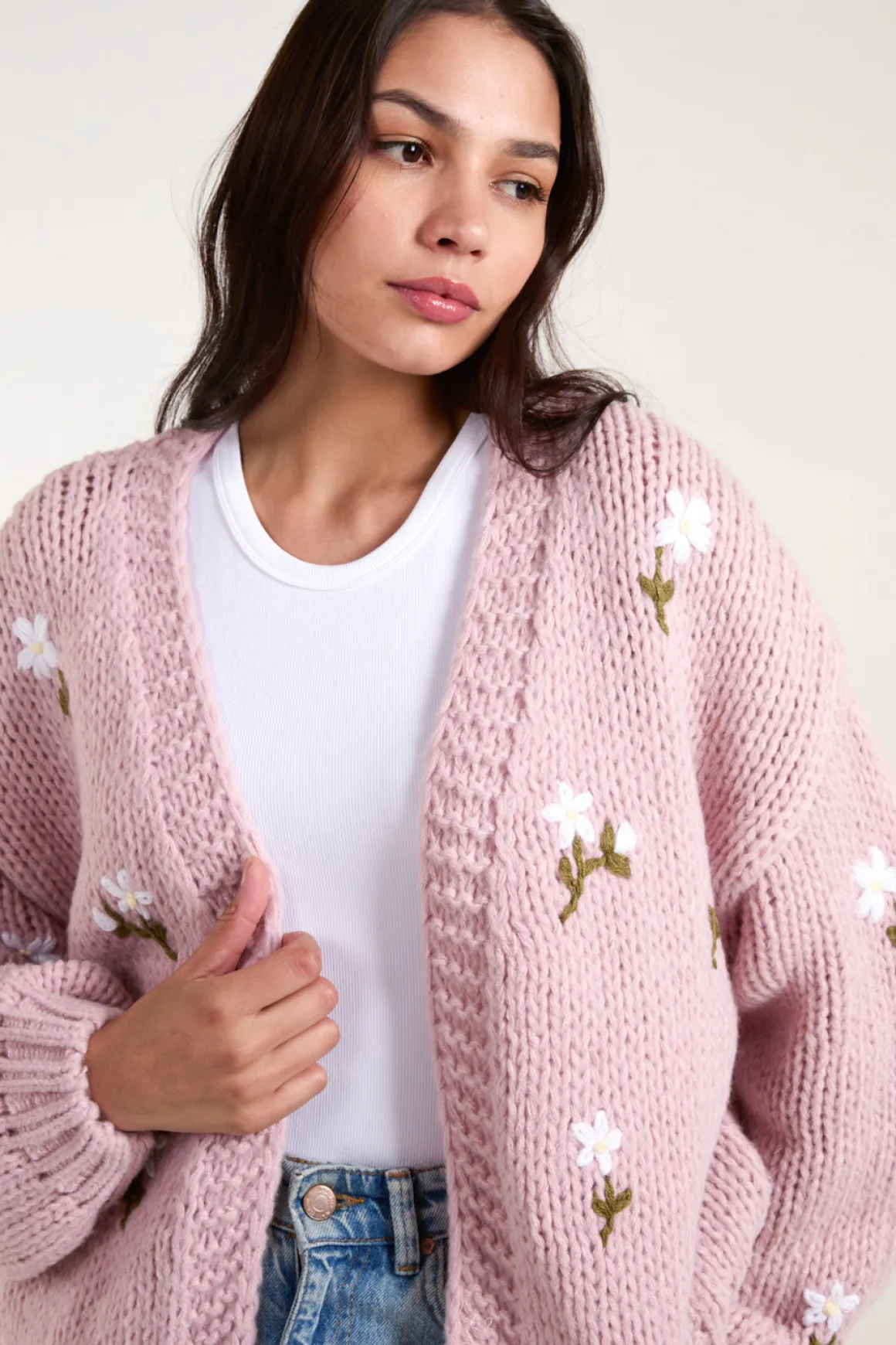 Flower Embroidery Detailed Cardigan