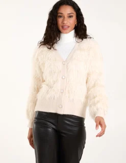 Fluffy Pearl Button Cardigan