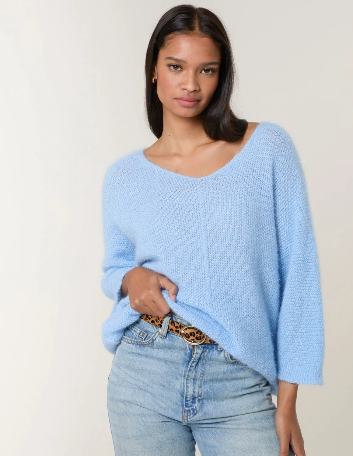 Fluffy Textured V Neck Jumper