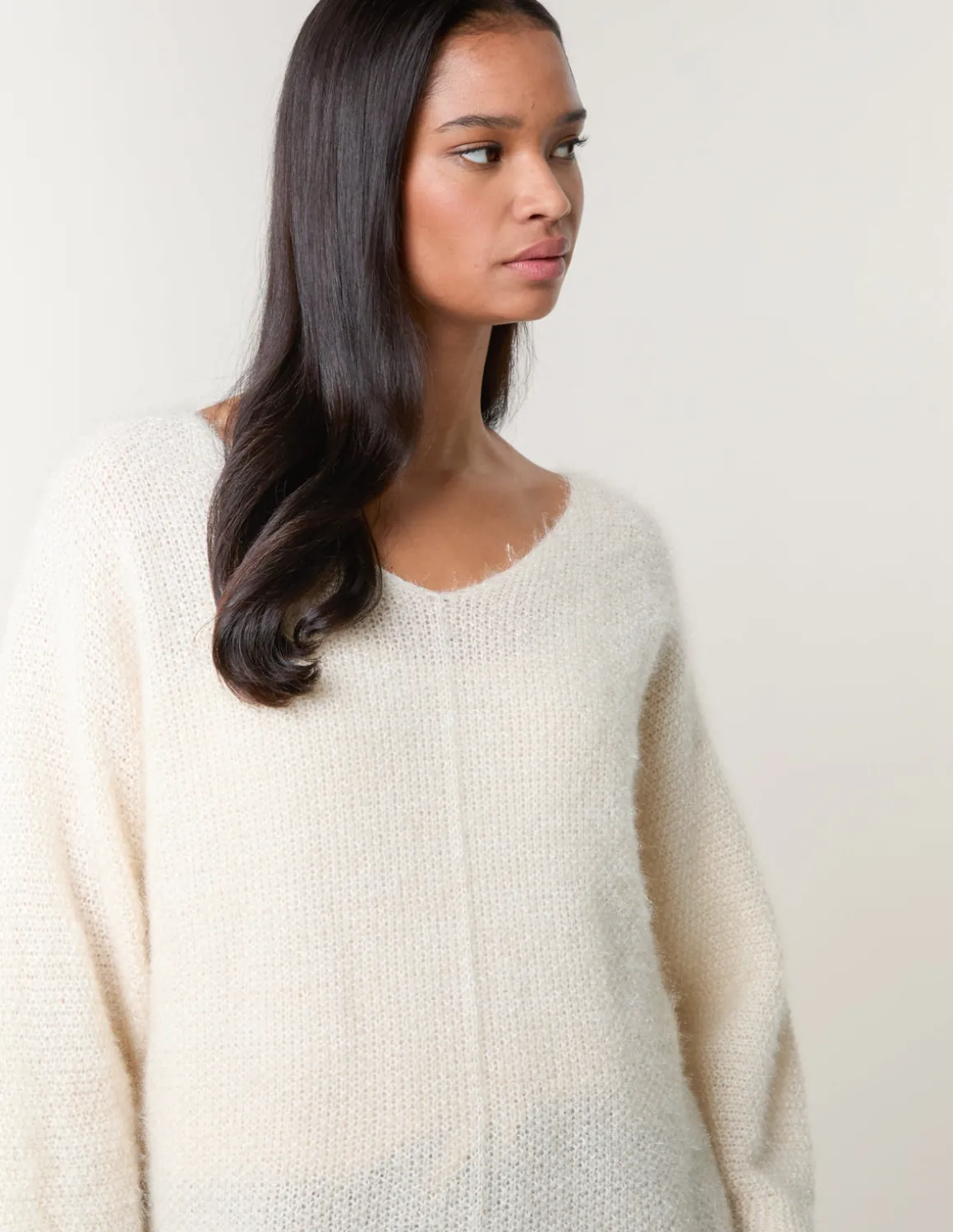 Fluffy Textured V Neck Jumper