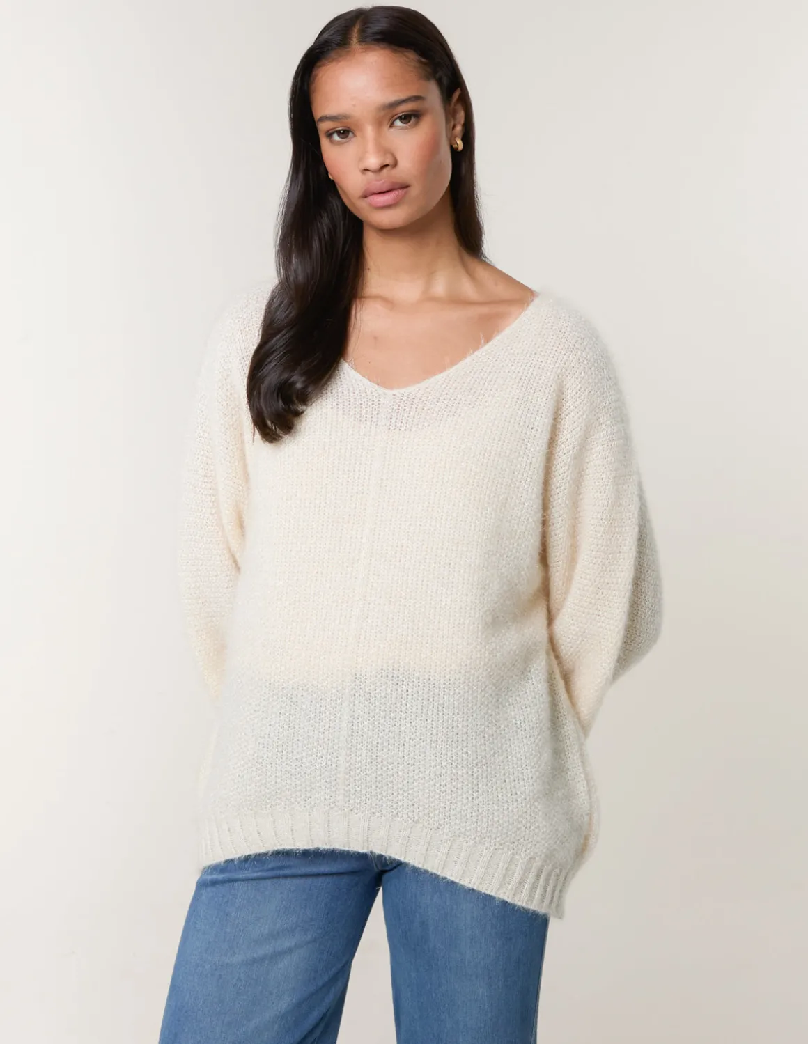 Fluffy Textured V Neck Jumper