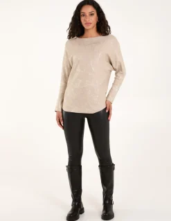 Foil Leaf Print Round Neck Jumper