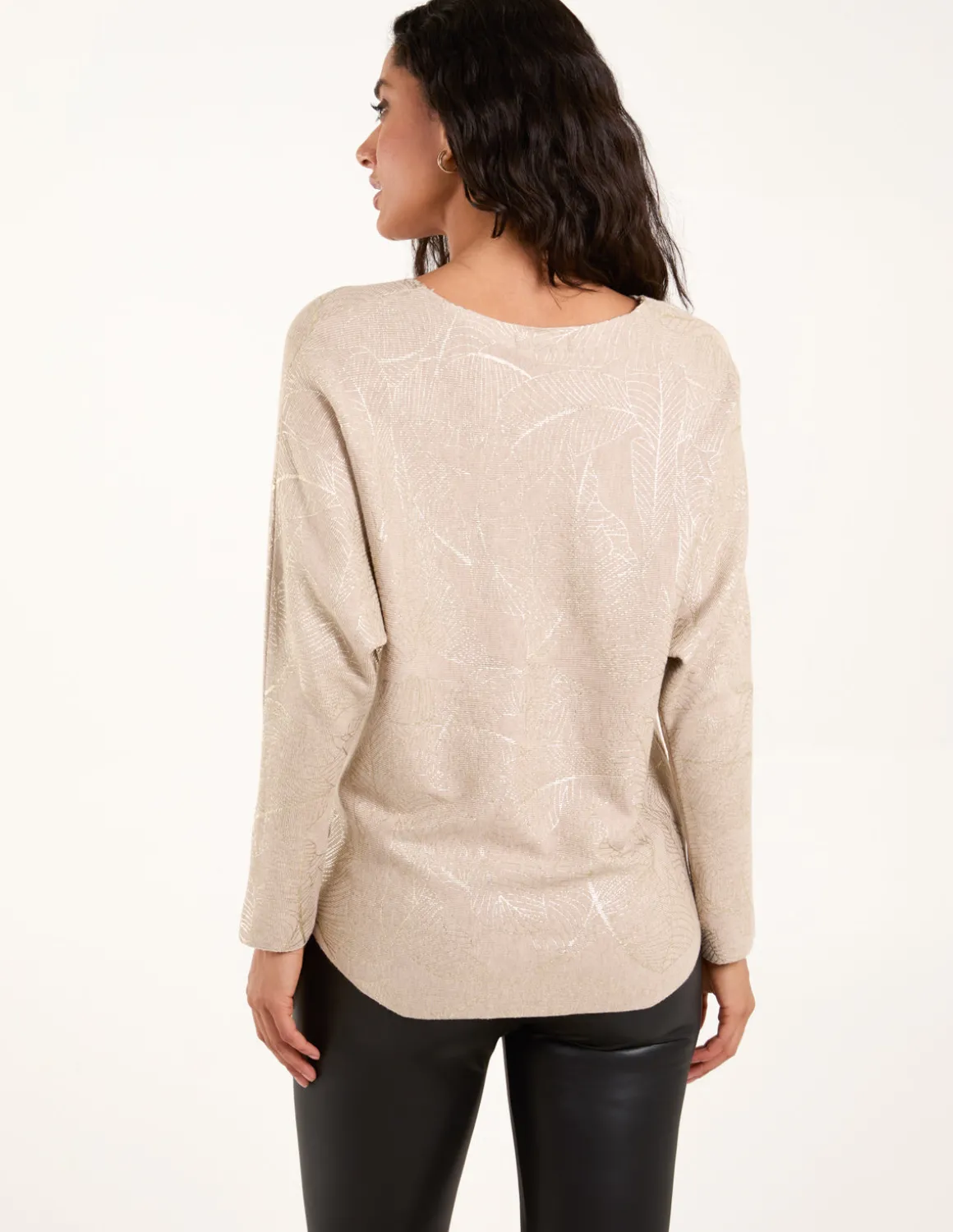 Foil Leaf Print Round Neck Jumper