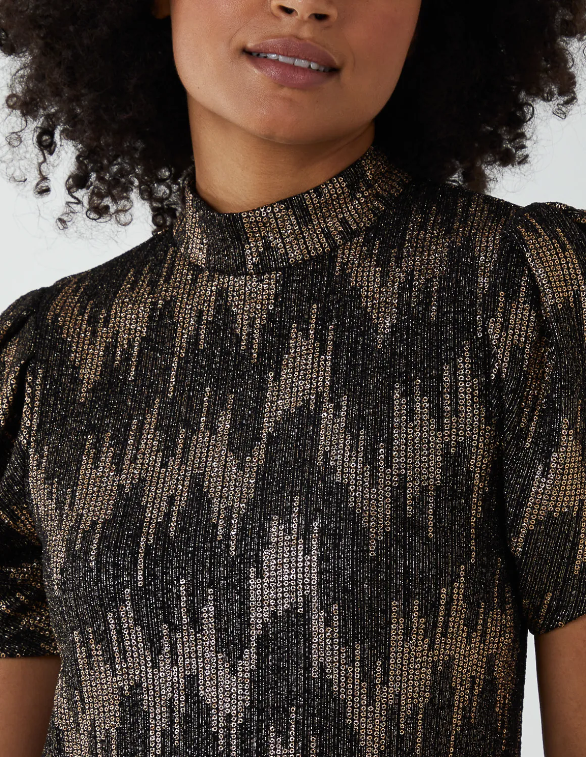Foil Zig Zag Puff Sleeve Swing Dress