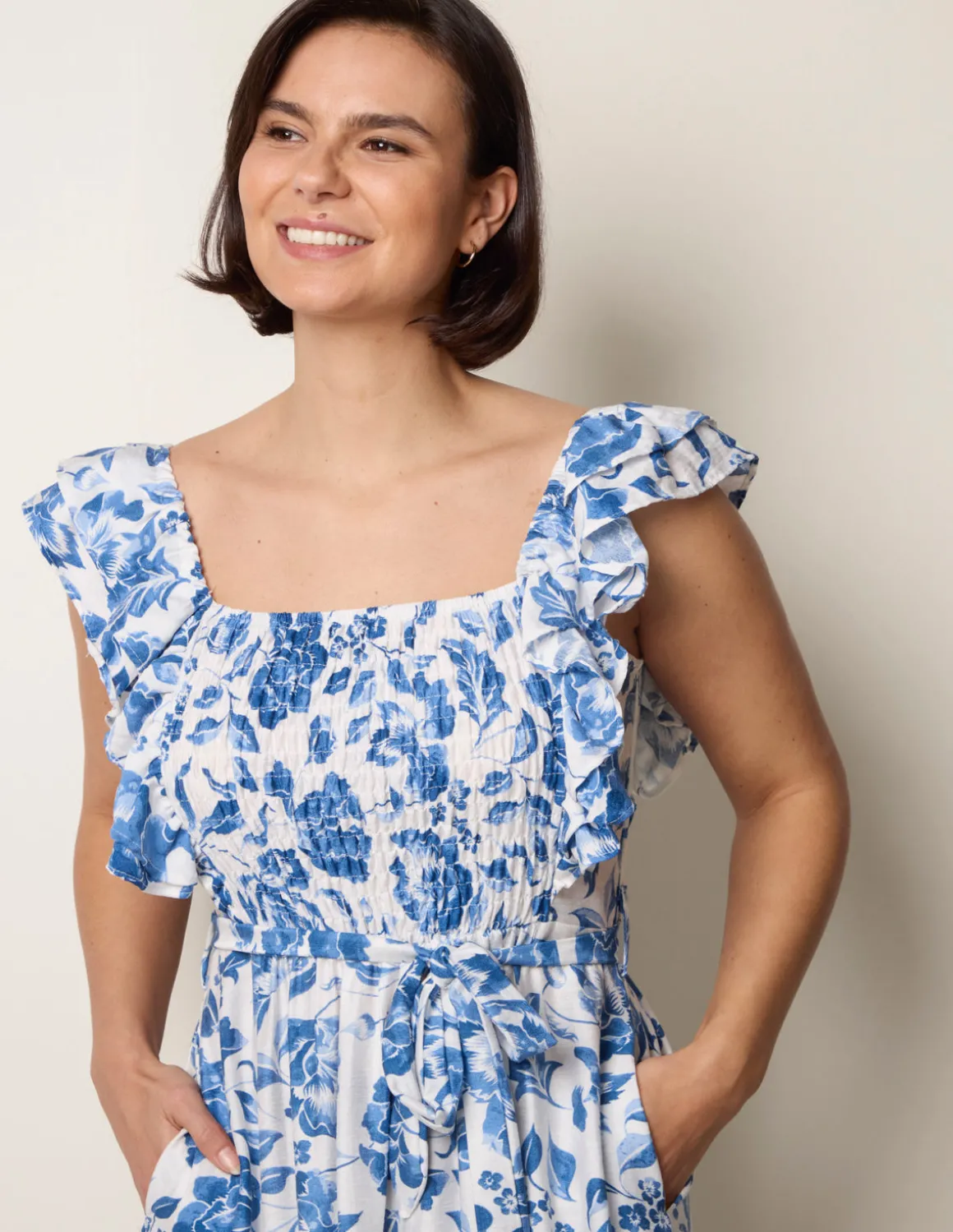 Frill Sleeveless Dress With Floral Print