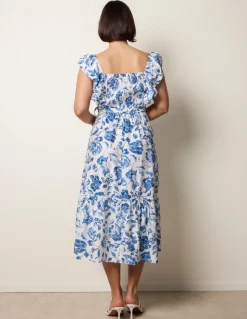 Frill Sleeveless Dress With Floral Print
