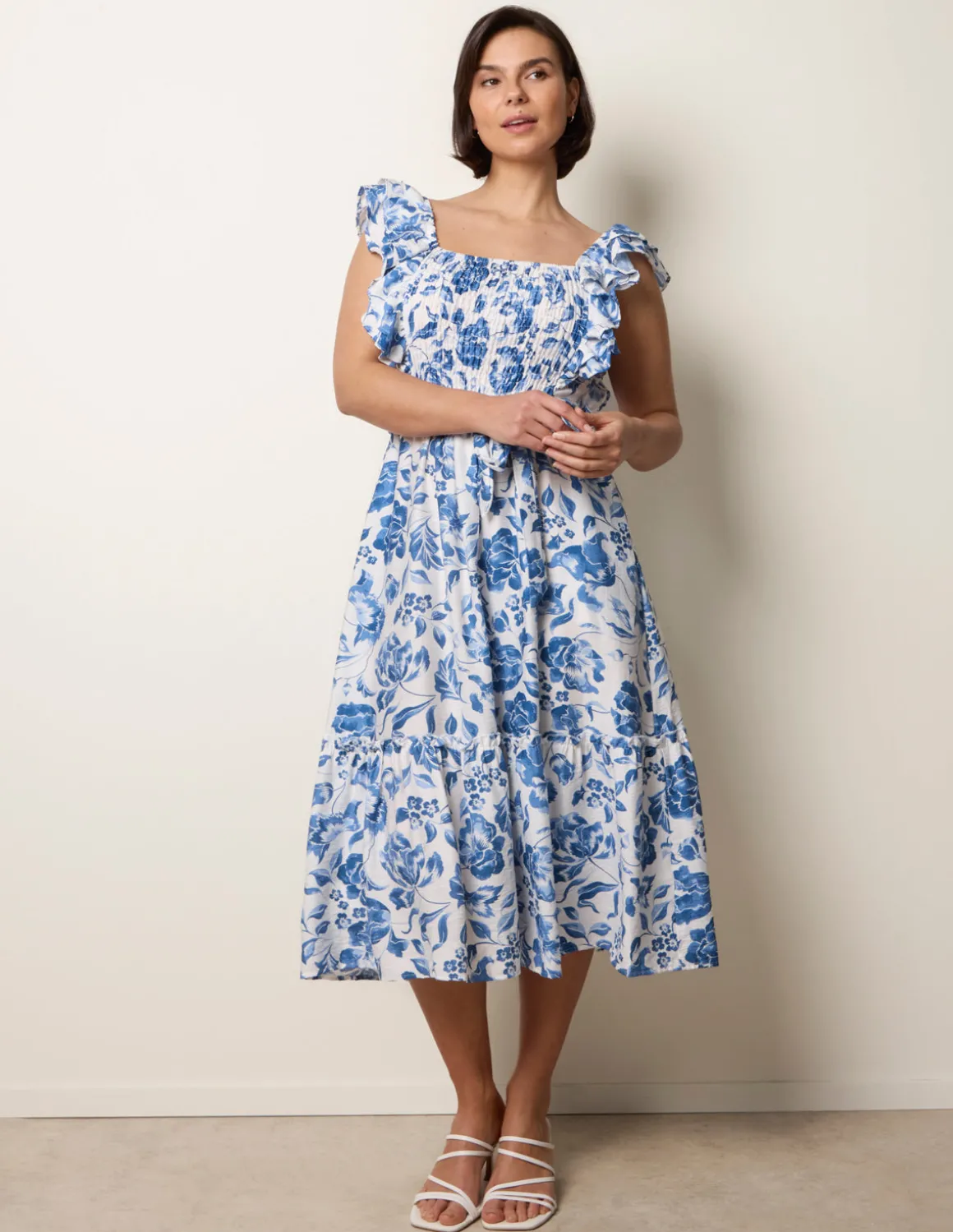 Frill Sleeveless Dress With Floral Print