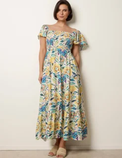 Frill Sleeveless Tropical Floral Print Dress