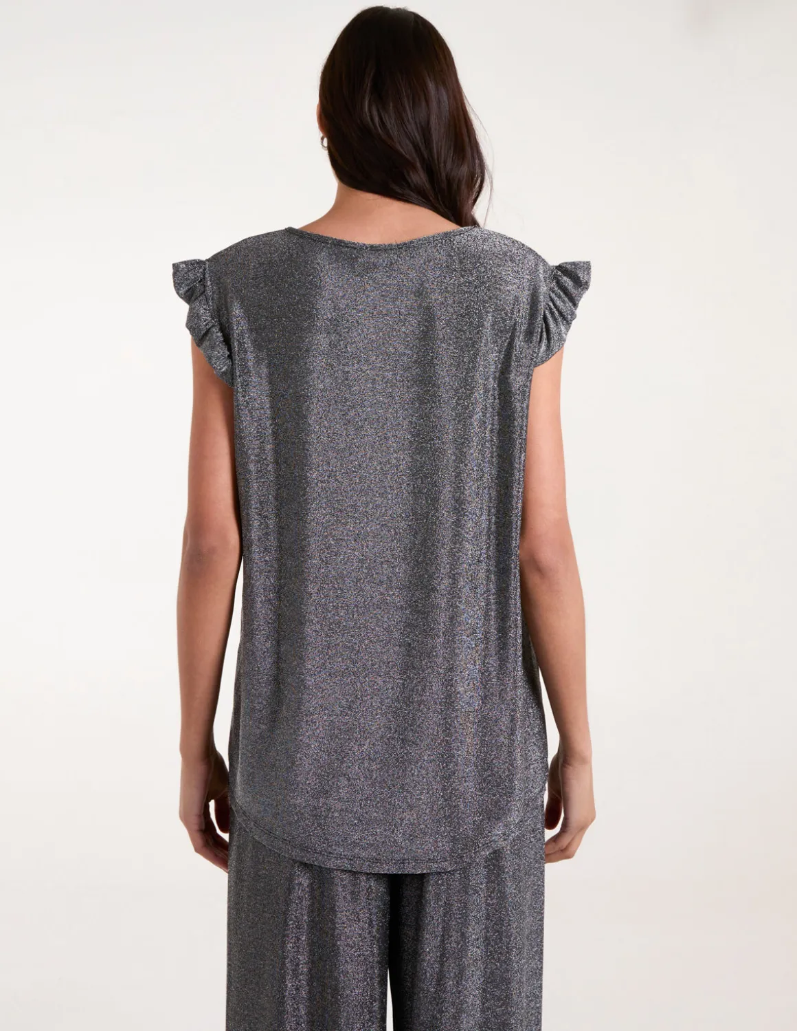Frill Sleeve Metallic Top