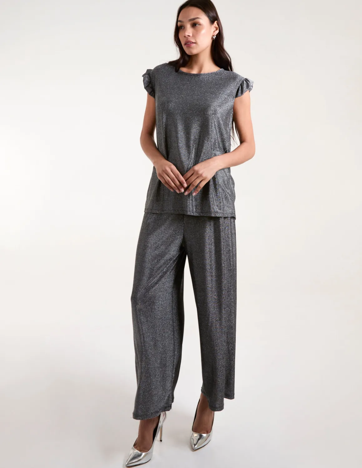 Frill Sleeve Metallic Top
