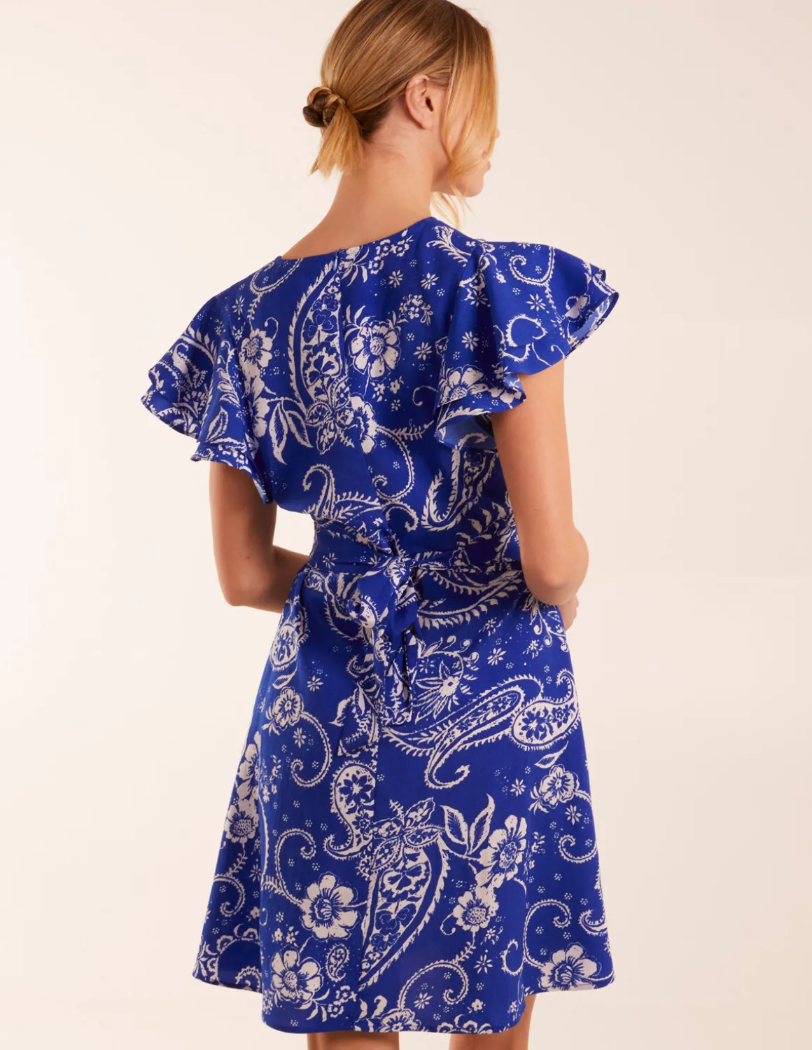 Frill Sleeve Wrap Belted Mini Dress