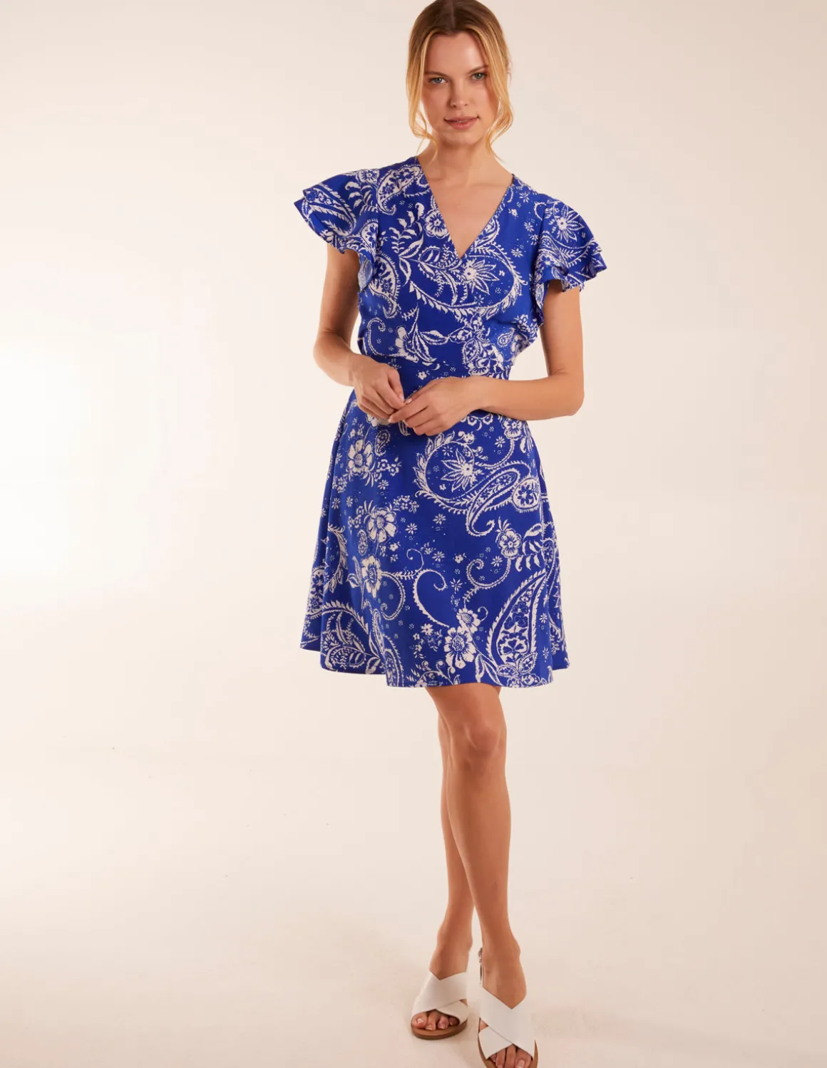 Frill Sleeve Wrap Belted Mini Dress