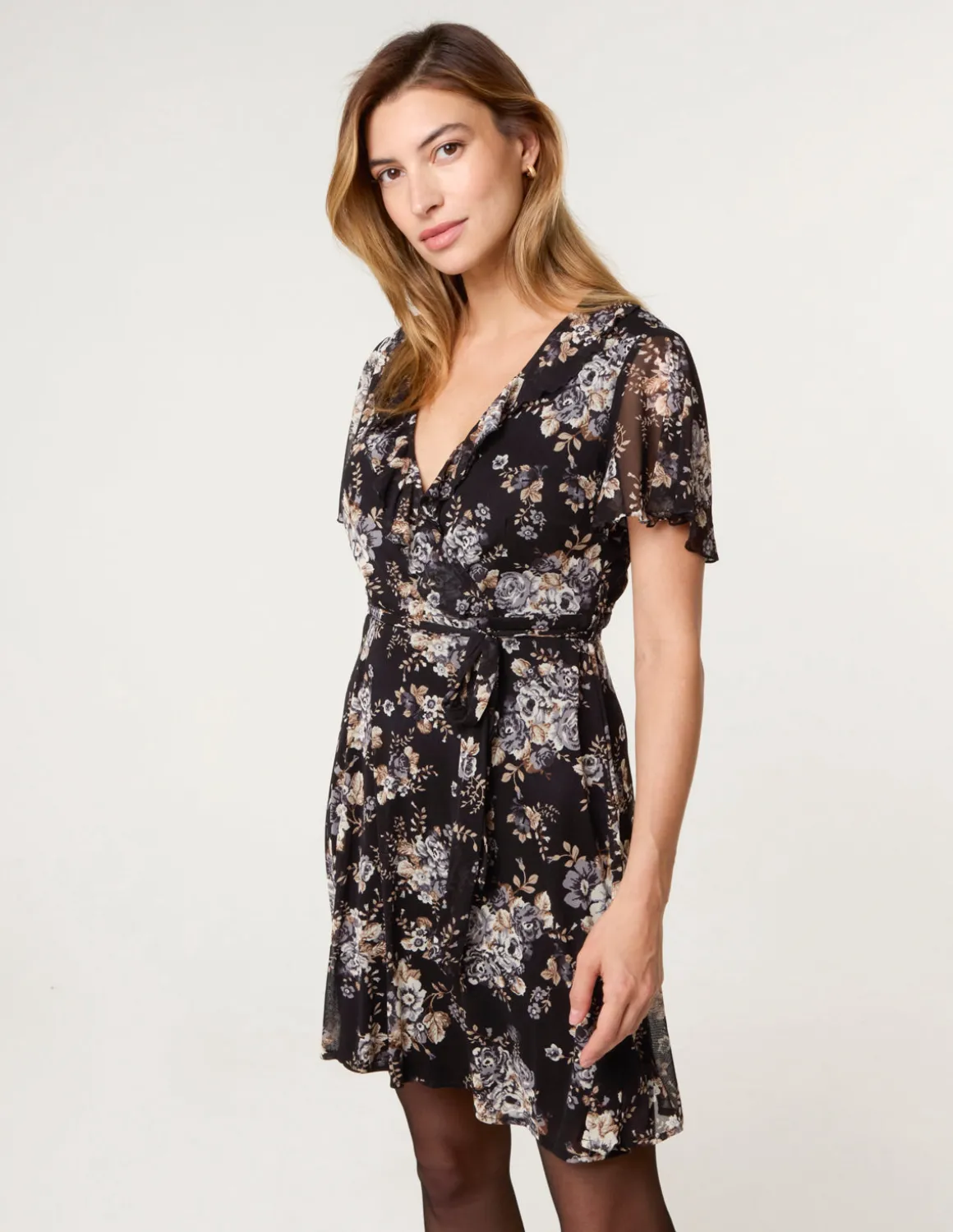 Frill Wrap Mini Dress