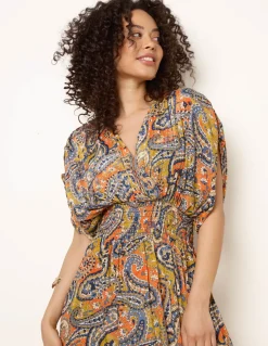 Gathered Sleeve V-Neck Maxi Dress