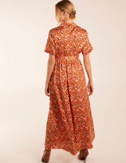 Geometric Belted Maxi Shirt Dress