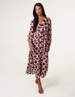 Geometric Metallic Wrap Maxi Dress
