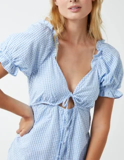 Gingham Milkmaid Cut Out Midi Dress