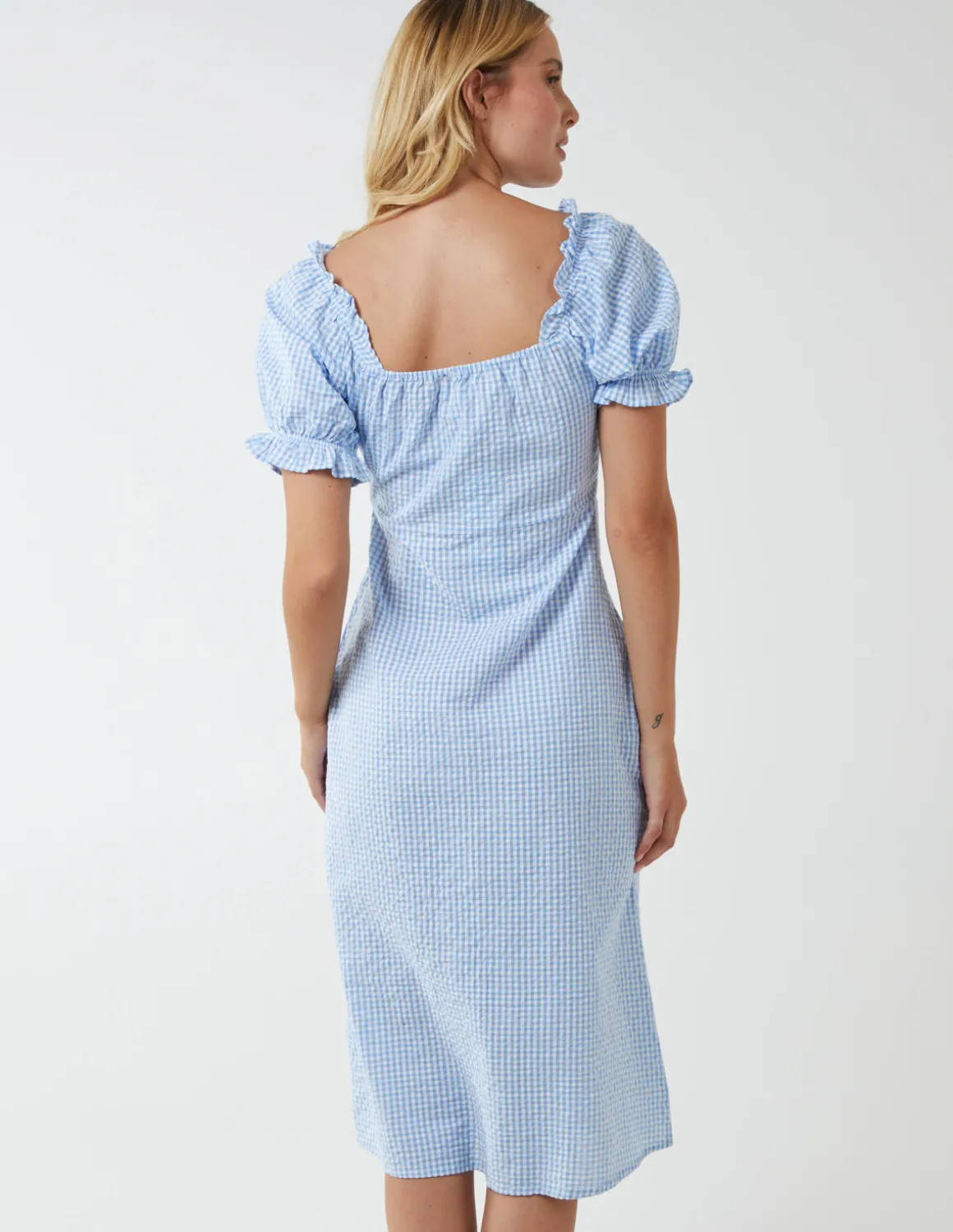 Gingham Milkmaid Cut Out Midi Dress