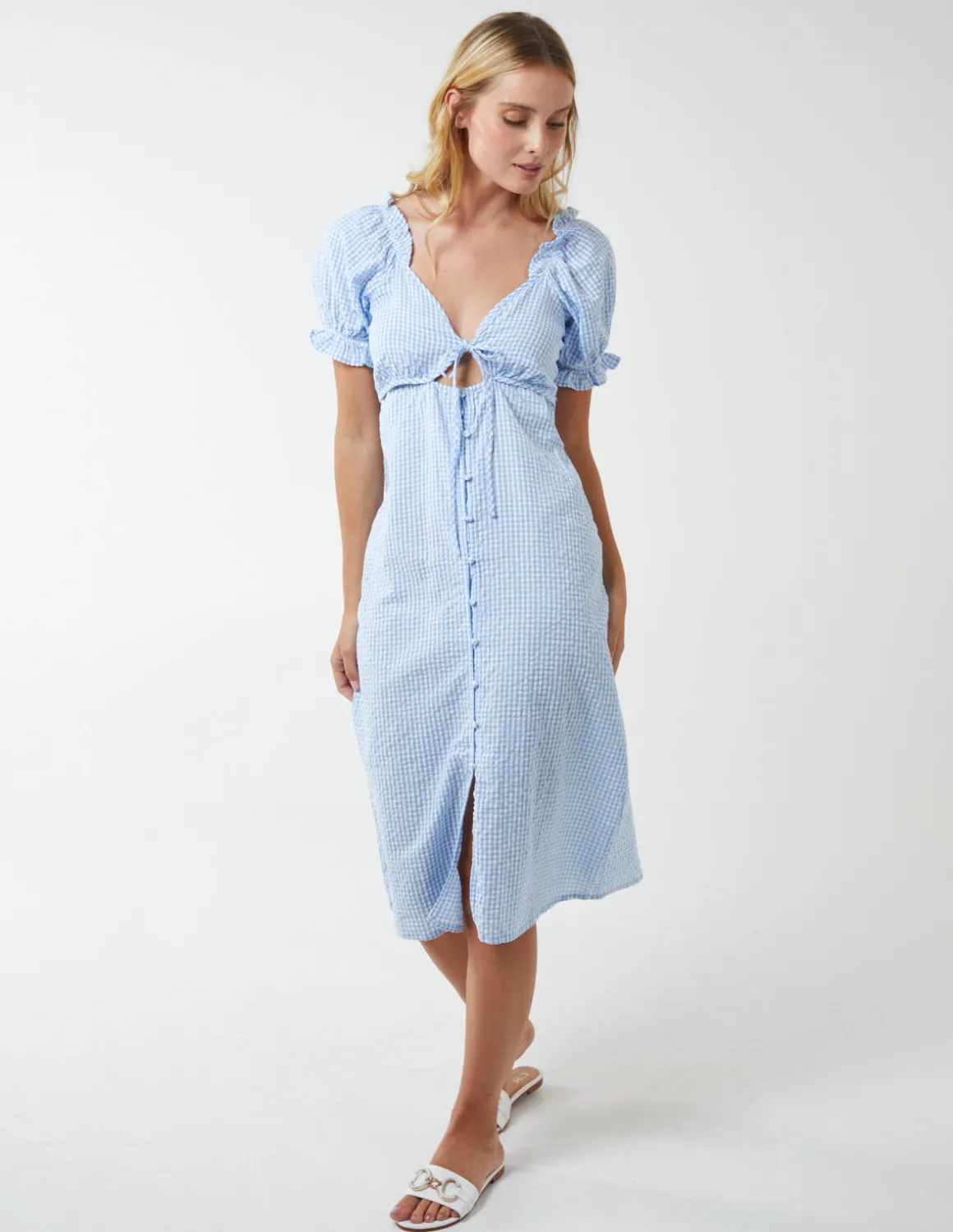 Gingham Milkmaid Cut Out Midi Dress