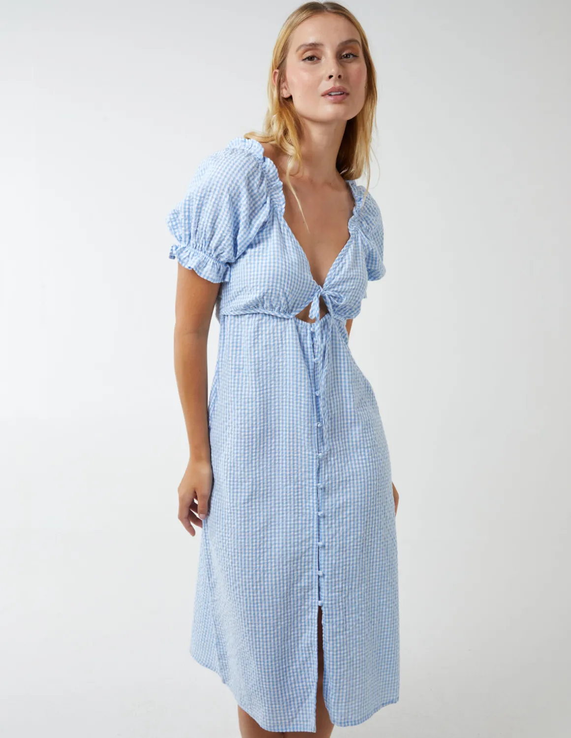 Gingham Milkmaid Cut Out Midi Dress