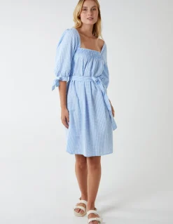 Gingham Milkmaid Square Neck Shirred Swing Dress