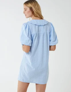 Gingham Shirt Dress With Plunge Ruffle