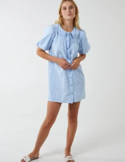 Gingham Shirt Dress With Plunge Ruffle