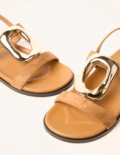 Gold Buckle Flat Sandals