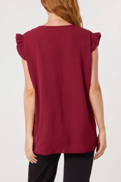 Gold Button Detail Frill Top