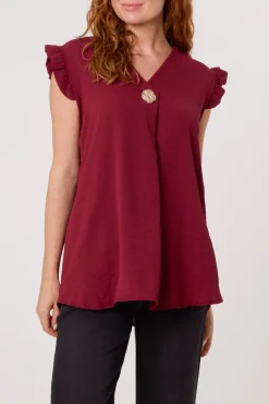Gold Button Detail Frill Top
