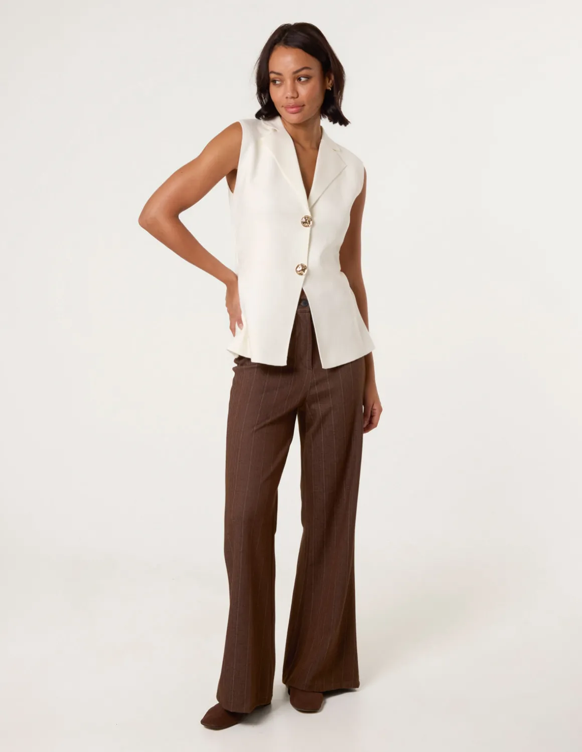 Gold Button Front Tailored Vest
