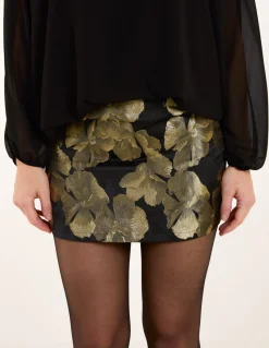 Gold Floral Jaquard Mini Skirt