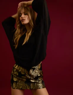 Gold Floral Jaquard Mini Skirt