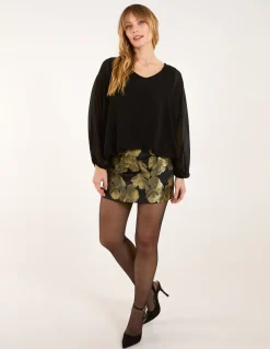 Gold Floral Jaquard Mini Skirt