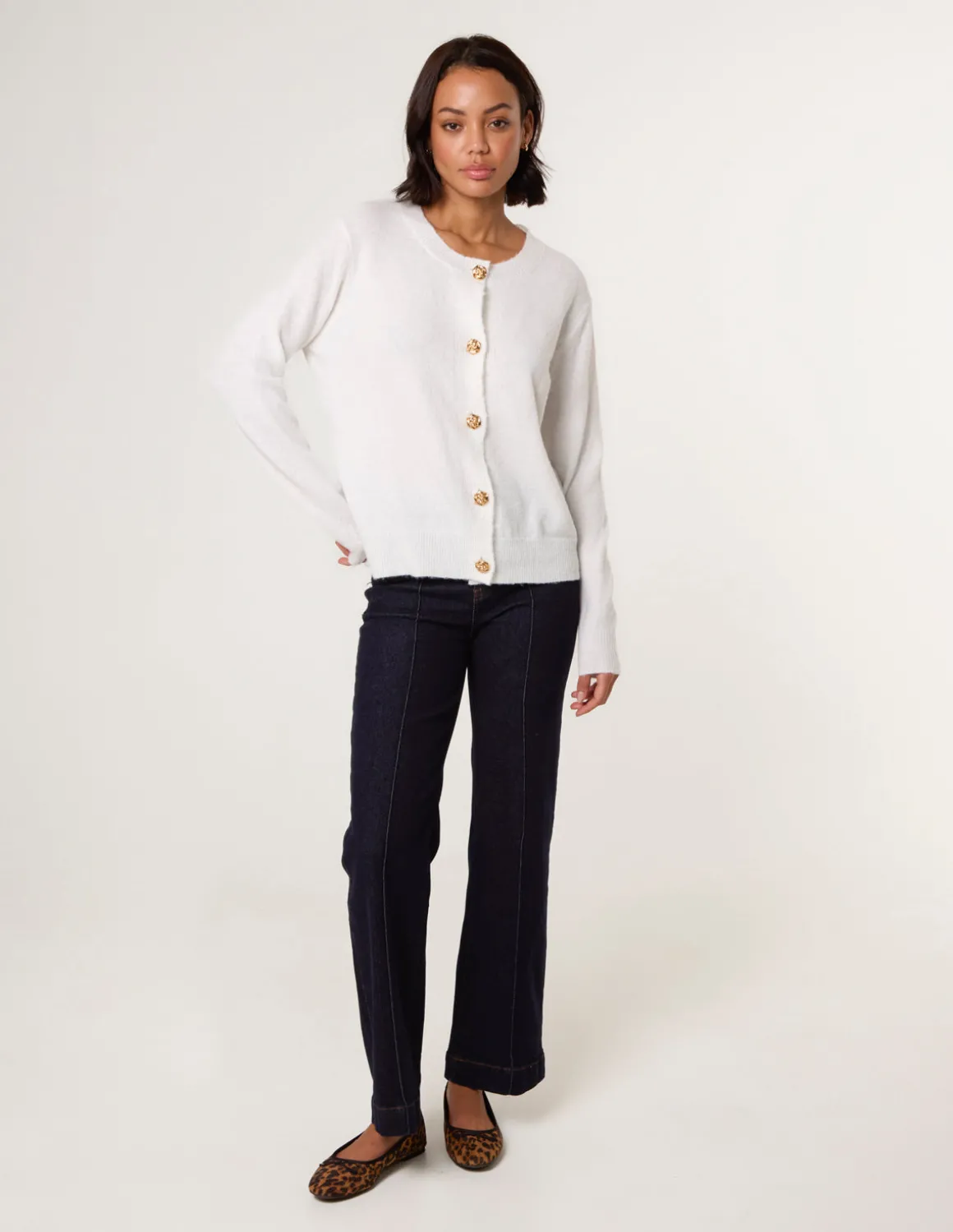 Gold Flower Buttons Cardigan
