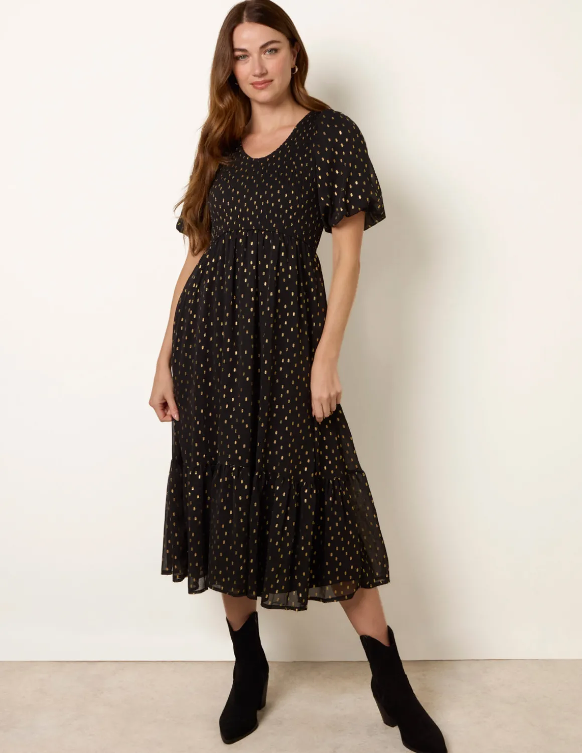 Gold Foil Midi Dress
