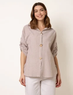 Gold Shell Button Front Stripe Shirt