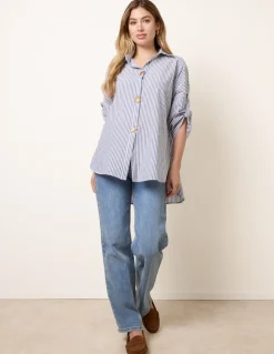 Gold Shell Button Front Stripe Shirt
