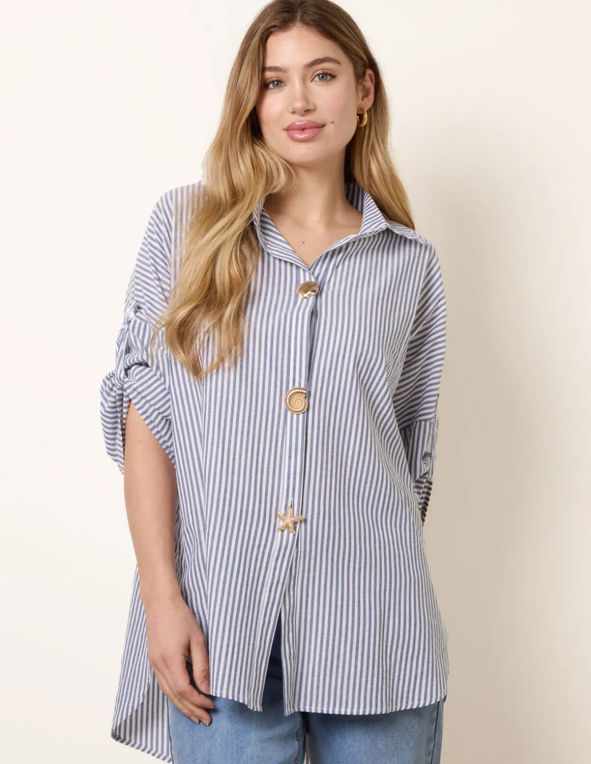 Gold Shell Button Front Stripe Shirt