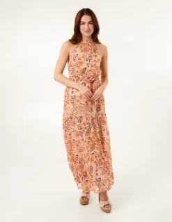 Halter Neck Belted Waist Maxi Dress