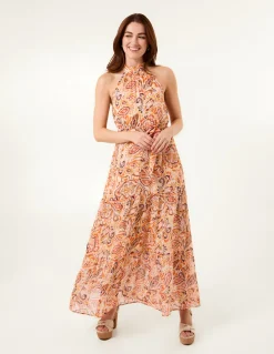 Halter Neck Belted Waist Maxi Dress
