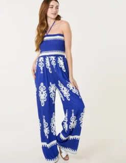 Halter Neck Shirred Waist Jumpsuit