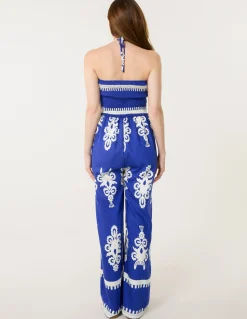 Halter Neck Shirred Waist Jumpsuit