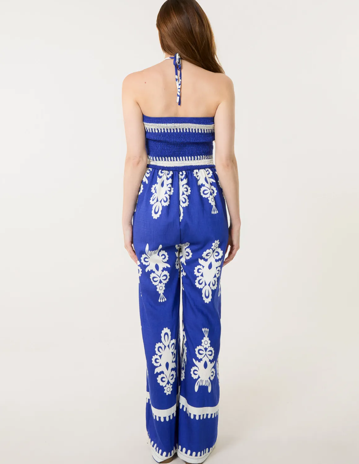 Halter Neck Shirred Waist Jumpsuit